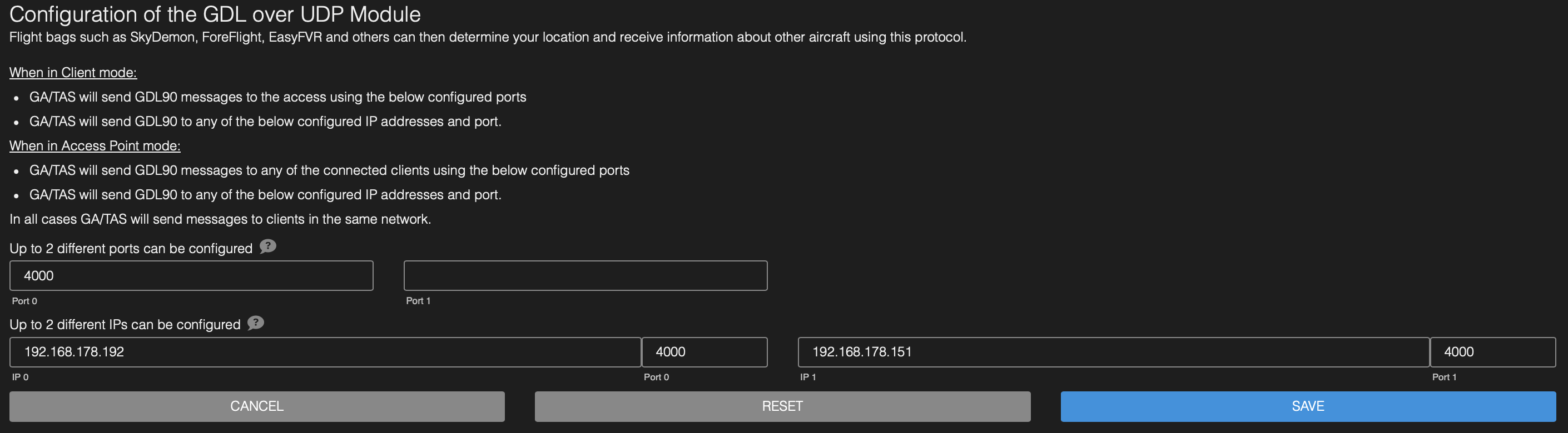 GDL Over UDP Configuration